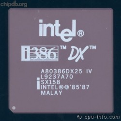 Intel A80386DX25 IV SX158 white print